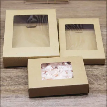 10pc Diy dāvanas kaste ar pvc logu vairāku izmēru papīra konfektes, kāzu dod priekšroku lodziņā vintage kraft puse suppiles pakete