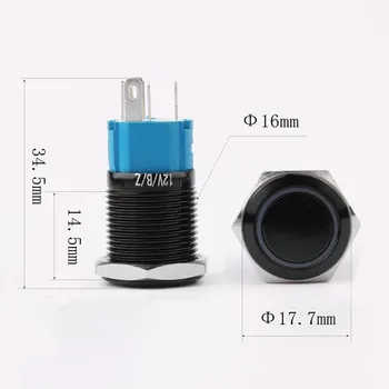 10pcs 16 mm metāla spiedpogu Ūdensizturīgs black slēdzis ar gaismas iekārtas Fiksēšanas slēdzenes Auto Auto Lock Reset Augsta/plakanu galvu