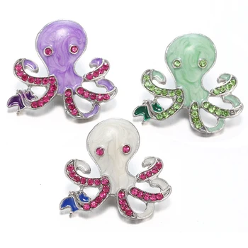 10pcs/daudz Astoņkāji Dizaina Jauktas krāsas Rhinestone 18mm snap pogas metāla snaps, lai snaps Kaklarota rotaslietas VN-2060