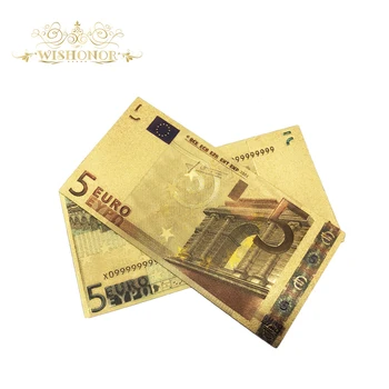 10pcs/Daudz Jauku Krāsu Euro Zelta Banknotes Euro 5 euro Banknoti Zelta Pārklājumu Naudu Par Biznesa Dāvanas un Kolekcija