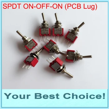 10pcs/Daudz SPDT 3Pins 3Position ON-OFF-ON Miniatūras Šūpuļzirgs tumblerus,PCB Cilpu,2A/250VAC,5A/125VAC
