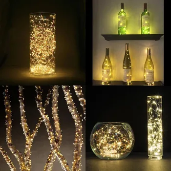 10pcs Pudeli Gaismas 20 LED Garland LED Nakts Pasaku Ūdensizturīgs Silta Baltā Vīna Pudele, Gaismas Pusi Baterijas Vara String
