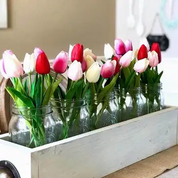 10Pcs Tulip Mākslīgie Ziedi Nekustamā Touch Ziedi Kāzu Rotājumi Līgavai Pušķi Pu Tulpes Partijas Piederības Galda Vāze Dekori