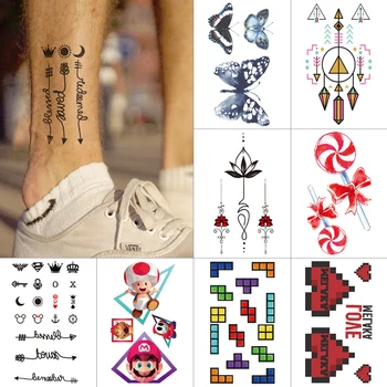 10PCS Ūdensizturīgs ziedi Pagaidu Tetovējumu Uzlīmes Tauriņš patīk Mario viltus Mazo unicorn sexy tattoo vīriešiem sieviešu bērna Kājas