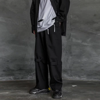 11 BYBB IR TUMŠS Taktiskās Elsas Cilvēks Elastīgs Viduklis Rāvējslēdzēju Lentes Jogger Kravas Bikses Harajuku Streetwear Hip Hop Vīriešu Bikses Melna