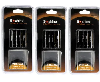 12 gabali/daudz Soshine 10440 akumulatora 3.2 V 280mAh LiFePO4 šūnu Uzlādējamas AAA Baterijas ar 2X Baterijas Savienotāji + Akumulatora Kaste