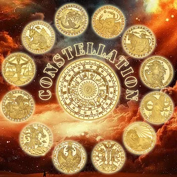 12 Zodiaka Zvaigznājiem Zelta Pārklājumu Challenge Monētas, Kas Kolekcionējamus Oriģinālu Monētu Kopums Turētājs Radošo Suvenīru Svētku Dāvanu