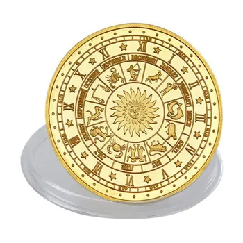 12 Zodiaka Zvaigznājiem Zelta Pārklājumu Challenge Monētas, Kas Kolekcionējamus Oriģinālu Monētu Kopums Turētājs Radošo Suvenīru Svētku Dāvanu