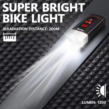 1200LM USB Lādējamu Velosipēdu Lukturu 5 Režīmi Velo Lukturi MTB Velosipēdu Ceļu Lampa ar Viedo LED Displejs