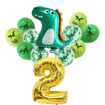 12pcs Dinozauru motīvu Karikatūras Zelta Numuru, Alumīnija balons Bērniem Jurassic Džungļu Dzimšanas dienas svinības piegādēm Lateksa Baloni