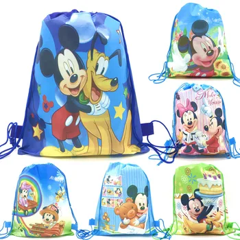 12Pcs Disney Mickey Mouse Tēma Aukliņu Somas Zēns neaustu Audumu Maisiņus, Bērnu Dzimšanas dienas Dāvanu Maisu Mickey String Somas Piegāde