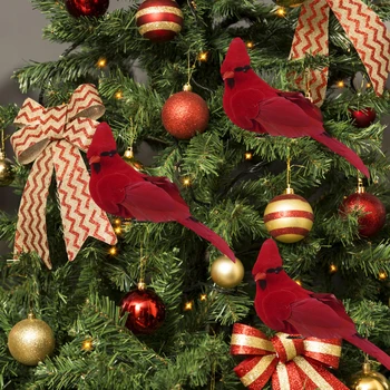12Pcs Mākslīgā Sarkano Putnu Jauki Kardināls Klipu Par Ziemassvētku Eglīte Apdares Putas un Samta Putnu Festivāls Puse DIY Ornaments