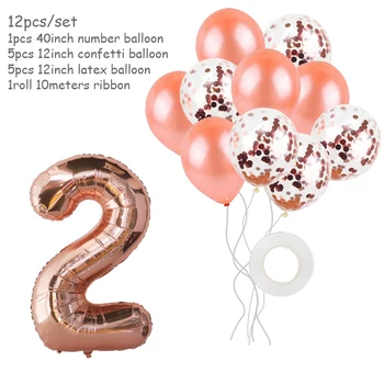 12pcs Rožu Zelta Konfeti Baloons Uzstādīt 40inch Numurs 1 2 3 4 5 6 7 8 9 Folija Baloni Dzimšanas dienas svinības, Kāzu Dekorācijas Globals