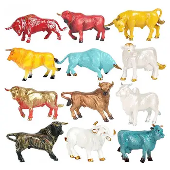 12Pcs Spilgti Liellopu Bull Dzīvnieku Modelis Bērniem Izziņas Govs Figūriņas Apdare Amatniecības Mazulis Izglītības Rotaļlietas, Bērnudārzu
