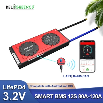 12S 80A 100A 120.A UART Smart BMS 485 VAR modbus Bluetooth savienojums LCD kontroles 12S 36V LiFePO4 Baterijas EV RV Motorollera