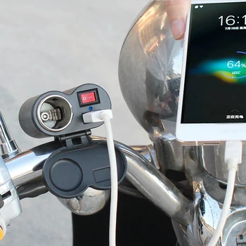 12V-24V Motocikla, Motorollera Stūres USB Lādētāju Slēdzis Ūdensdrošs LED Indikators Cigarešu Aizdedzinātāja Ligzdā Iespraudiet Moto Piederumi