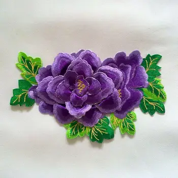 13*22 cm liels, lillā krāsains 3D ziedu izšuvumi plāksteris ar karstā kausējuma līmi uz muguras apģērbu dekorēšana DIY