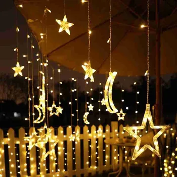 138LED Aizkaru Gaismas Ziemassvētku Vīt LED Light Star Mēness Pasaku Gaismas Vainags Puse, Dārza Dekori String Lampas Aizkaru Gaismas