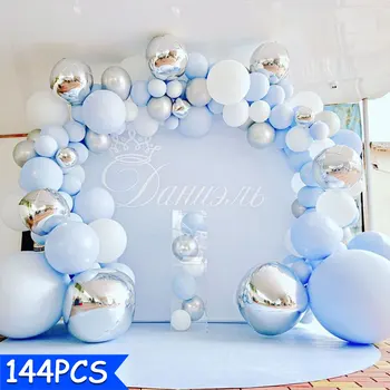 144pcs Lateksa Baloni, Balonu Arkas Komplekts Dzimšanas dienas svinības Rotājumi Kāzu Jubilejas Dāvanu Bērniem Baby Dušas Vainags Dekors Blue