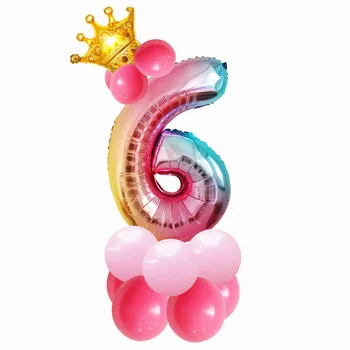 15pcs/set 32inch varavīksnes numuru baloni ar zelta kroni unicorn puse folijas gaisa balons, dzimšanas dienas svinības rotājumus bērniem globos