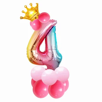 15pcs/set 32inch varavīksnes numuru baloni ar zelta kroni unicorn puse folijas gaisa balons, dzimšanas dienas svinības rotājumus bērniem globos