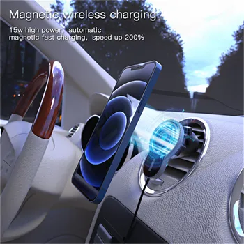15W Magnētisko Lādētājs Auto Turētājs Magsafe iPhone 12 Pro Max 12mini ar Bezvadu uzlādes animācijas Nav-noņemams kabelis Mount
