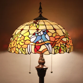 16 collu Tiffany Eiropas retro stila mākslas grīdas lampa krāsains putnu dzīves telpas dekoratīva staned glāzi silta guļamistaba