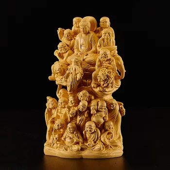 16cm Astoņpadsmit Arhats Skulptūru Boxwood Budas Statuja Dievkalpojumu masīvkoka Apdares interjera
