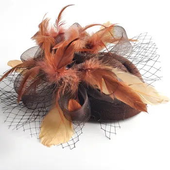 16design Izvēlēties Sievietēm, Brūns Handamde Spalvu Fascinators Pillbox Cepure Matu Klipu Plīvurs Cepures Hairpieces Kāzu svinības Piederumu