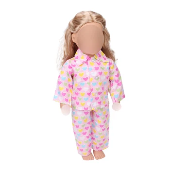 18 collu Meitenes, lelle, pidžamas Rozā sirds drukāt pidžamas krekls + bikses Amerikāņu jauno dzimis apģērbu, Bērnu rotaļlietas fit 43 cm bērnu c414