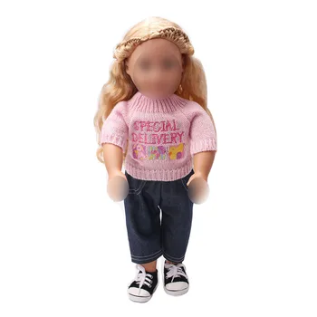18 collu Meitenēm leļļu apģērbs izšūtu Rozā džemperis set + bikses Amerikāņu jauno dzimis kleitu Bērnu rotaļlietas fit 43 cm bērnu c163