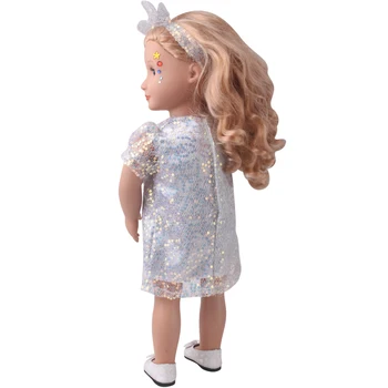 18 collu Meitenēm leļļu apģērbs Sequined mežģīņu kleita +sudraba priekšgala kleita Amerikāņu lelle svārki jaundzimušo Bērnu rotaļlietas fit 43 cm Bērnu lelles c942