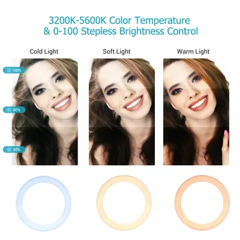 18 Collu studio LED Ring Light Fotogrāfija Lampu Komplekts Bi-3200K krāsu-5600K Bezpakāpju Regulējamas ar 3 Tālruņa Turētājs Tālvadības pults