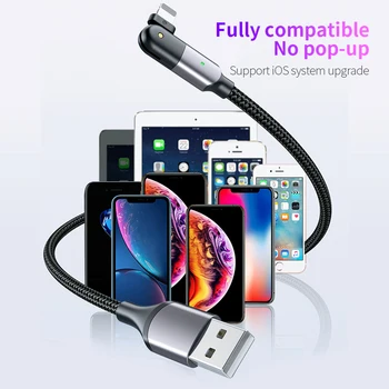 180 pagriezt USB Lādētāja Kabeli Datu Kabeli, Lai iPhone 11 XS X XR 7 8 Plus 5 6 S 5S 6S L formas 2.4 Ātri Uzlādēt Mobilo Tālruni, Stieple, 2M