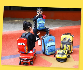 18inch Bērniem Čemodāns 3D Auto Bērnu Bagāžas Ceļošanas Ratiņiem gadījumā Koferu komplekts riteņi, Bērnu schoolbags Rotaļlietas Ritošā uzglabāšanas kaste