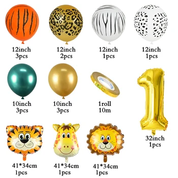 18pcs Džungļu Safari Dzīvnieku Baloni Metāla Lateksa Balonu 30inch Zelta Skaits Globos Bērniem Dzimšanas dienas ballīti Baby Dušas Apdare