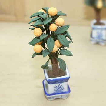 1gb 1:12 Leļļu Nams Miniatūras Apelsīnu Koks Pot Modelis Dekorēšana Aksesuāri