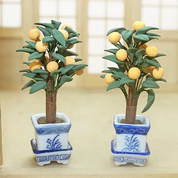 1gb 1:12 Leļļu Nams Miniatūras Apelsīnu Koks Pot Modelis Dekorēšana Aksesuāri