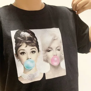 1gb 90s modes Merilina Monro un Bubble Gum Sieviešu T Krekls, Sieviešu T-krekls Sievietēm, Bubble Gum Košļājamā Odrija Viņš Estētisko Drēbes