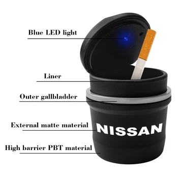 1GB Auto LED pelnu trauku Atkritumu Monētu Uzglabāšanai Kausa Konteineru Car Styling, lai Nismo Nissan X-trail, Almera Qashqai Tiida Teana Juke Mic