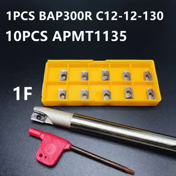 1GB BAP300R C12-12-130-1T HSS iekšējais diametrs ir maināmas, pārvietojamas starplikas plecu beigām dzirnavas arbor + 10PCS APMT1135 cietā sakausējuma asmens virpas instrumentu