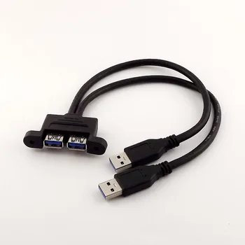 1gb Black Dual USB 3.0 Vīrietis USB 3.0 Sieviešu Pagarināšanu Skrūvi Panel Mount Vads 30cm/50cm