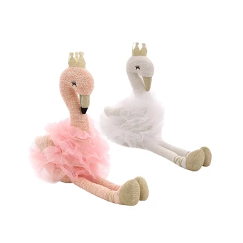 1gb Gudrs Gulbis Spilvenu Apdruka Flamingo Plīša Rotaļlieta, ar Vainagu Dzīvnieku Plīša Rotaļlietas, Bērnu Rotaļu Mājas Dekors Bērniem Plīša Spilvenu, Rotaļlietu