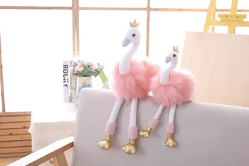 1gb Gudrs Gulbis Spilvenu Apdruka Flamingo Plīša Rotaļlieta, ar Vainagu Dzīvnieku Plīša Rotaļlietas, Bērnu Rotaļu Mājas Dekors Bērniem Plīša Spilvenu, Rotaļlietu