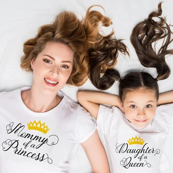 1gb Māte Princese, Meita Karaliene Māmiņa & Me T-Krekli Mamma un Meita Īsām Piedurknēm T Krekls Ģimenes Saskaņošanas Krekls