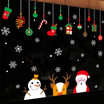 1gb Santa Klauss, Ziemassvētku Stikla, Uzlīme, Uzlīmes X-mas Vitrīna Lving Istabu Jaunā Gada Navidad Puse DIY Sienas Uzlīmes Apdare