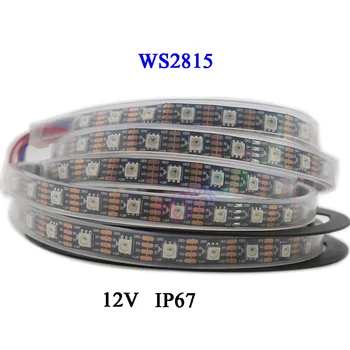 1m/2m/3m/4m/5m WS2815 led lentes 30/60/144 pikseļi/led/m,IP30/IP65/IP67 DC12V Adresējama Dual-signāls Smart led strip gaismas