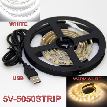 1M 2M USB LED Strip Gaismas 5V 5050 SMD IP65 Waterproof RGB Silts / Vēss Balts Elastīga TV Fona Apgaismojums Sloksnes