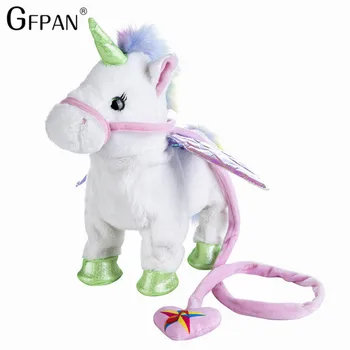 1pc 35cm Pastaigas Unicorn Plīša & Pildījumu Dzīvnieku Elektroniskās Mūzikas Rotaļlietas Bērniem Funny Ziemassvētku Dāvanas