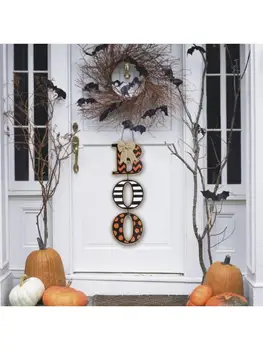 1pc Koka Zīme Halloween BOO Vēstules Karājas Uzskaitīti Valdes Durvju Plāksne Mājas